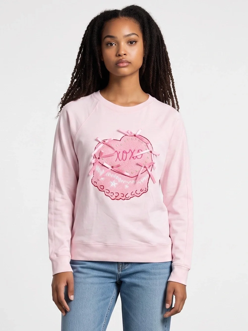 New Workshop Republic Clothing Pink Embellished Heart Crewneck Sweatshirt Size M